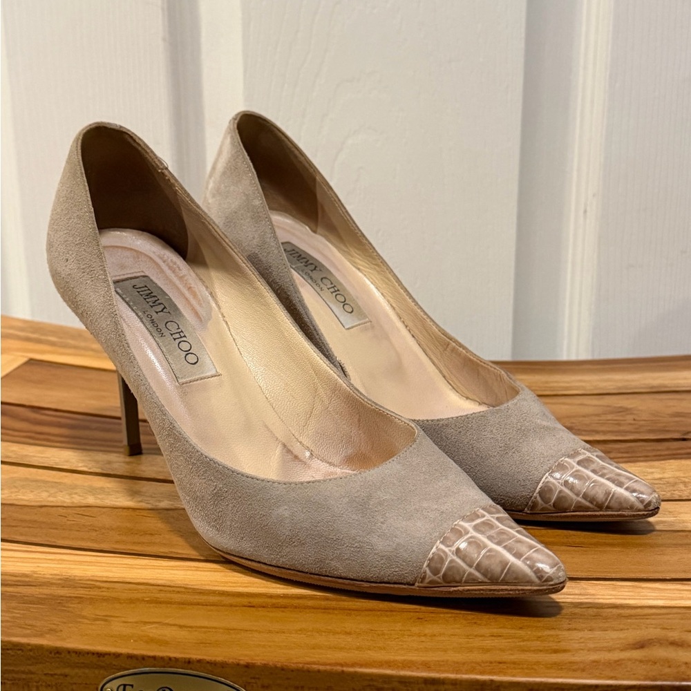 Authentic Jimmy Choo suede heels w/ Croc-Embossed toes 36.5
